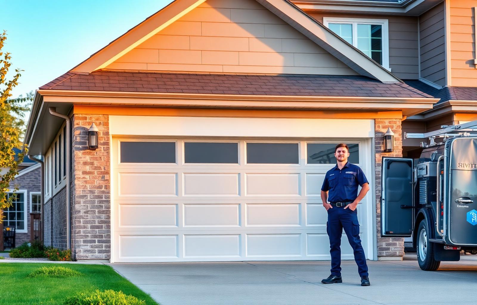 Express Garage Door technician repairing a garage door at a Sacramento home